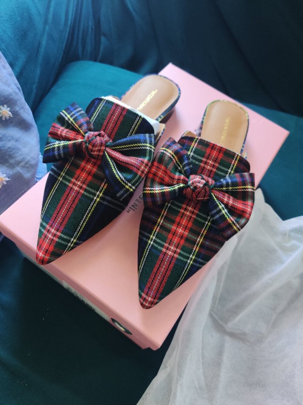 plaid  picadelit  bow mules from intentionally